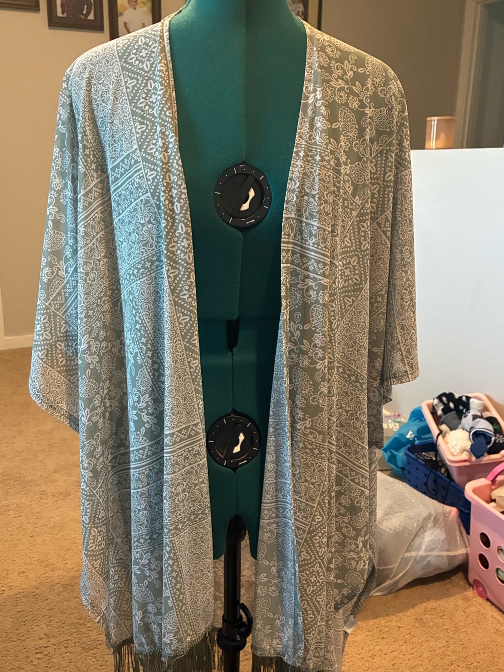 Target sage green Floral Pattern Fringe Kimono Shrug